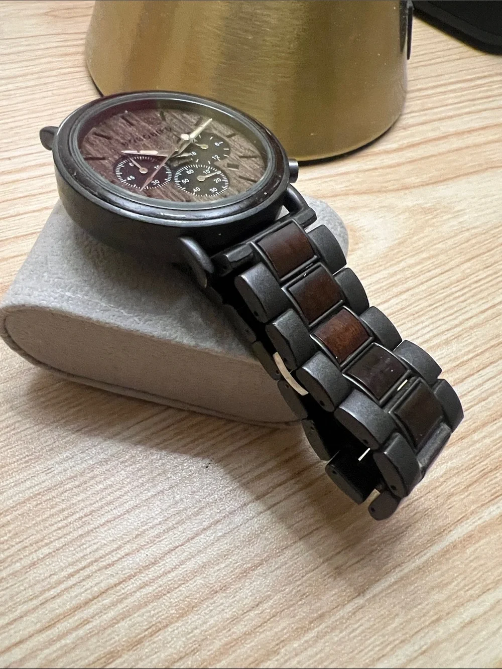 Men's Black Wood-Style Chronograph Bracelet Watch